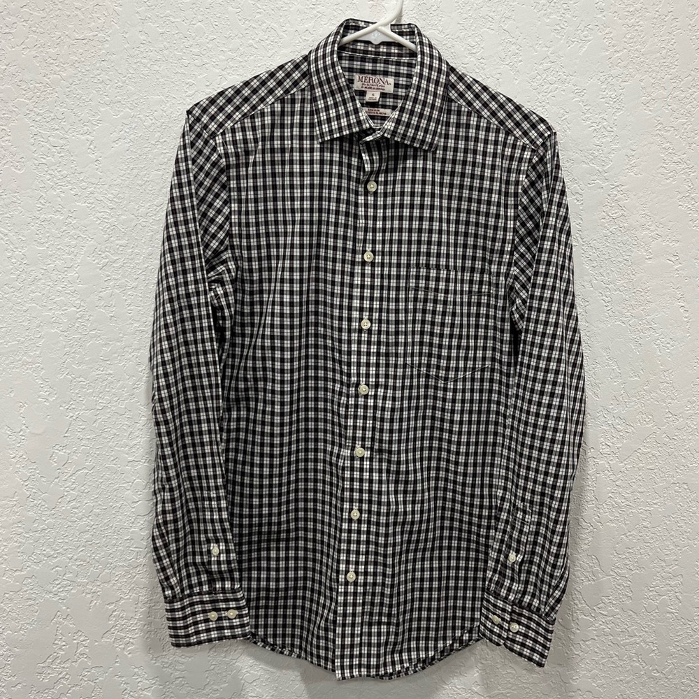 Merona Button Down Shirt plaid black white red Small